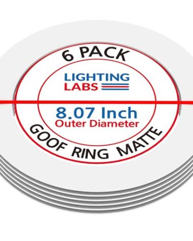 Lighting Labs 6 Pack Matte White Goof Trim Ring for 6" Inch Recessed Can Lighting Down Light, Outer Diameter 8.07 Inches, Inner Diameter 6.2 Inches