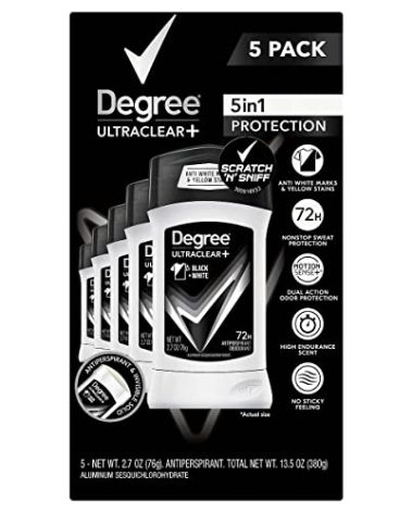 Degree Men UltraClear+ Antiperspirant Deodorant, Black & White, 2.7 oz, 5-count