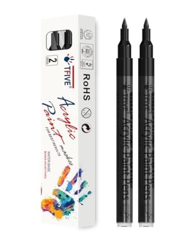 Black Paint Marker Paint Pens - 2 Pack Acrylic Permanent Marker, 0.7mm Extra Fine Tip Paint Pen for Art Projects, Drawing, Rock Painting, Ceramic, Glass, Wood, Plastic, Metal, Canvas DIY Crafts