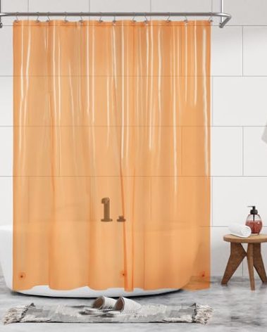 Barossa Design Clear Orange Shower Curtain Liner - Premium PEVA Shower Liner with 3 Magnets & Metal Grommets, Waterproof Lightweight Standard Size Liners for Bathroom - Translucent Orange