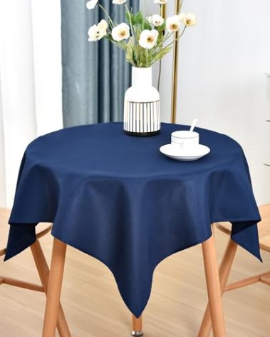 Small Square Tablecloth 36x36 Inch Polyester Fabric Side Table Cloth Solid Navy Heavy Duty End Table Cover Washable for Dining Home Party