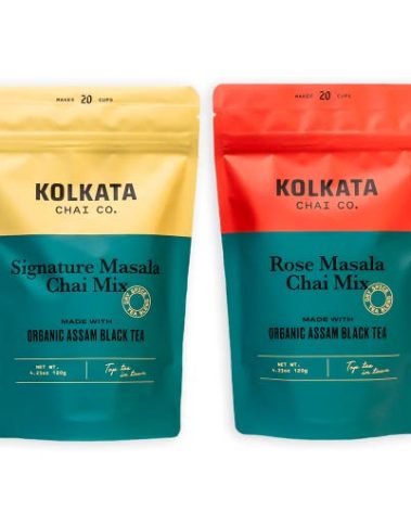 Kolkata Chai Signature Masala Chai & Rose Chai Combo Pack, Makes 40 cups, Premium loose leaf tea and spice blend, All Natural