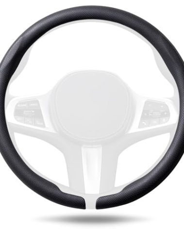 Aimato Nappa Leather Steering Wheel Cover, Ultra-Thin Car Steering Wheel Cover,Comfortable & Breathable Microfiber,Universal Fit for Most Cars, Black