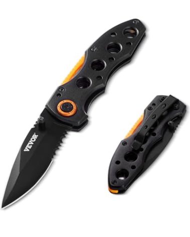 VEVOR Folding Pocket Knife, 3 inch 7Cr17Mov Blade, Aluminum Handle Small EDC Knife with Pocket Clip, Sharp Camping Survival Hiking Knife, 2.8 oz Easy to Carry for Men Women