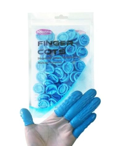 Large Disposable Nitrile Finger Cots, Non-allergenic No Powder Finger Protectors， Suitable for Beauty, Manicure, Massage,Electronic Repair 100 pcs(Blue)