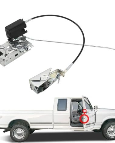 F4TZ-15219A64-A Door Latch Lock Assembly Front Right Passenger Side for 1992 1993 1994 1995 1996 1997 Ford F350 F250, 92-96 F150 Bronco RH Side Power Door Latch Lock Actuator Motor Cable Rod Kit