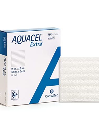 ConvaTec AQUACEL Extra 2"x2" Hydrofiber Absorbant Dressing for Moderate to Highly Exuding Wounds, Non-Woven Two-Dimensional Strengthening Fibers, Square, 10ct Box