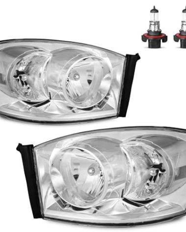 ROADEAL Headlights W/Bulbs for 2006 2007 2008 Dodge Ram 1500/2500/3500 Halogen Headlamp Replacement Driver & Passenger Side