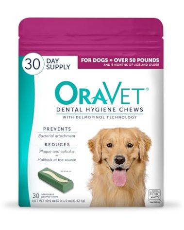 ORAVET Dental Chews for Dogs, Oral Care and Hygiene Chews (Large Dogs, Over 50 lbs.) Pink Pouch, 30 Count (Pack of 1)