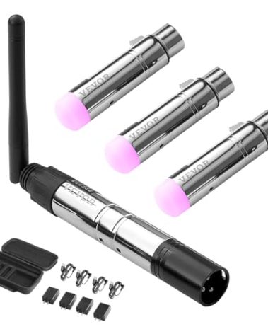 VEVOR Wireless DMX, 4 PCS 3 Receivers & 1 Transmitter DMX512 Wireless Dfi 2.4G ISM Band for LED Stage Party DJ Bar Lighting with Storage Bag