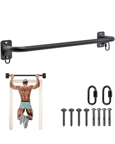 SELEWARE Fully Welded Pull Up Bar Wall Mount Heavy Duty Chin-up Bar w/Resistance Band Hooks for Doorway, Support Beam or Joist Mount Thick Metal Sturdy Construction Support 500 lbs