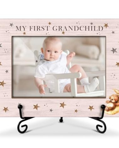 My First Grandchild Wooden Photo Frame Mothers Day Gifts Love Gifts for Grandma Nana, Wooden Photo Frame with Iron Stand for Tabletop or Desktop Display, Home Table Decor (4x6" Horizontal Photo) - 48