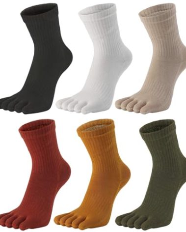 HONOW Women's Toe Socks Five Finger Crew Cotton Athletic Running Pack of 6