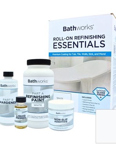 Bathworks Essentials Refinishing Kit - 22 fl oz, Extreme Durability, Smooth Finish, with Non-Slip Protection - High Gloss White - for Bathtubs, Tiles, Sinks, Showers, and More