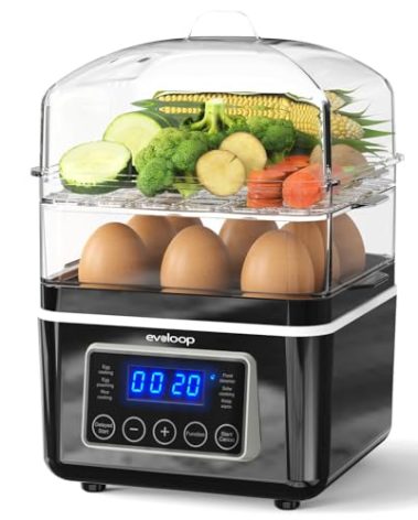 2 Tiers Electric Food Steamer for Cooking, 4 QT Digital Multi Vegetable Steamer with BPA-Free Stackable Baskets, Rapid Egg Cooker Egg Steamer with Auto Shut-Off, Ideal for Veggies, Seafood, Rice
