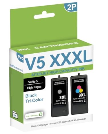AITERJET High Capacity 3XL Verite 5 Replacement Ink Cartridge ReManufactured for Verite 5 V50 V55 V55W Eco V55 Plus V60 Eco 640 Eco 64 Series V65 Eco V65 Plus (1 Black/1 Tri-Color, Combo)