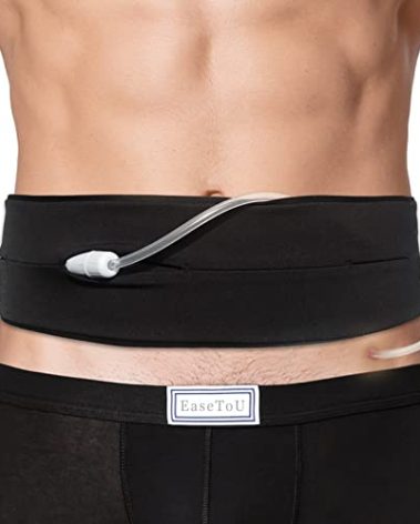 EaseToU PD Belt Peritoneal Dialysis Catheter Holder Comfortable Protector with Slits Pouch for Secure G J Feeding Tube Accessories Men Women Black