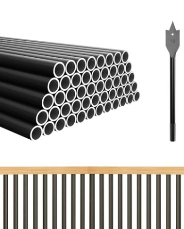 Kinchoix 50 Pack 36" Aluminum Deck Balusters Round Black Deck Railing Stair Porch Staircase Spindles 3/4" Diameter Balusters Outdoor