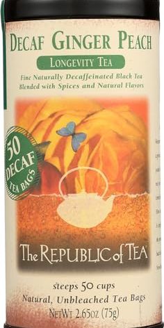 The Republic of Tea Decaf Ginger Peach Black Full-Leaf Loose Tea 3.5 Ounce Tin | Steeps 50 Cups