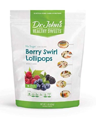 Dr. John’s Sugar Free Candy, Healthy Lollipops with Zero Sugar, Low Calorie Snacks, Keto Friendly Hard Candy Sweets, Berry Swirl Oval, 60 Count, 1 LB