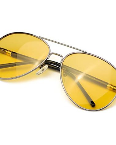 SODQW Polarized Night-Vision Glasses, Classic Aviator Night-Driving Glasses, Pilot Metal Frame for Men Women Night-Driving (Gun Frame/Yellow Night-Driving Glasses)