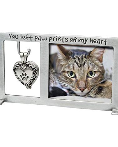 Cathedral Art Paw Prints on My Heart Pet Memorial Picture Frame, 2.25-inch by 2.5-inch Photo, Silver