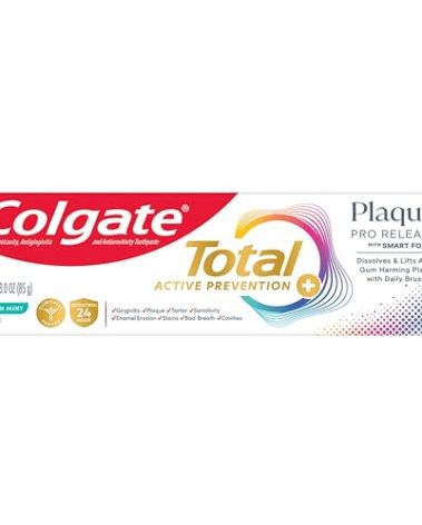 Colgate Total Plaque Pro Release Fresh Mint Toothpaste, Anticavity Fluoride Toothpaste, Fights Plaque, Bad Breath, Tartar Buildup, and Helps Protect Teeth from Sensitivity, 3.0 oz