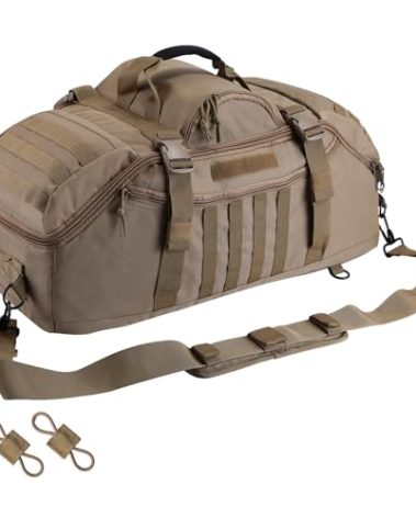 Hannibal Tactical 55L Large Duffle Bag, 3-in-1 Tactical Backpack MOLLE Pack for Gym, Sports, Outdoor, Coyote