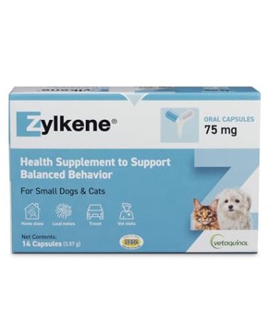 Vetoquinol Zylkene Calming Support Supplement for Small Dogs and Cats, Helps Promote Relaxation and Reduce External Stress Factors, Daily Behavioral Support and Anxiety Relief for Dogs and Cats, 75mg