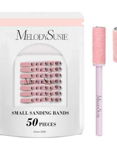 MelodySusie 50 Pcs Nail Drill Bits Small Sanding Bands with 3.1mm Mandrel Bit, 180 Fine Grit Nail File for Acrylic Nails Gel Manicures and Pedicure, Pink