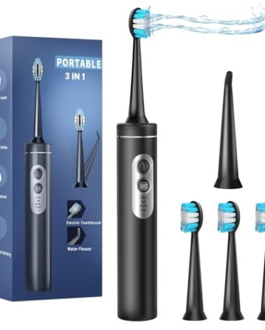 SHUBIGGE Electric Toothbrush with Water Flosser, 3 in 1 Electric Toothbrush with 4 Modes, Toothbrush and Water Flosser Combo for Adults, Water Flosser Portable for Travel and Home