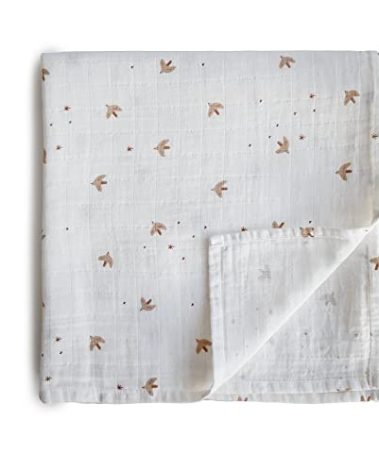 mushie Muslin Baby Swaddle Blanket | 100% Organic Cotton (Sparrow)