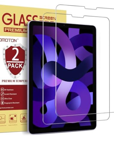 OMOTON Screen Protector for iPad Air 5th 4th Generation (Air 5/4, 10.9 Inch, 2022/2020) iPad Pro 11 Inch (2022/2021/2020/2019) Tablet - Tempered Glass, Case Friendly, Apple Pencil Compatible, 2 Pack