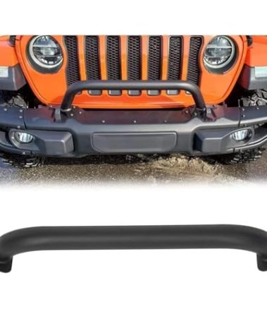 ECOTRIC 3-1/8 Inch Height Brush Guard Compatible with 2018-2025 Jeep Wrangler JL & 2020-2025 Gladiator JT 82215351 Rubicon Bull Bar Brush Push Bar Front Bumper Grill Guard