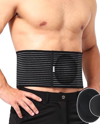 Umbilical Hernia Belt with 2x Compression Pads, Abdominal Support Binder for Men & Women Belly Compression/Incisional, Femoral, Spigelian Hernia Post Surgery Pain Relief (S/M)