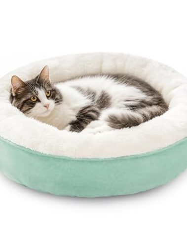 Love's cabin Round Donut Cat and Dog Cushion Bed, 20in Pet Bed for Cats or Small Dogs, Anti-Slip & Water-Resistant Bottom, Super Soft Durable Fabric Pet Beds, Washable Luxury Cat & Dog Bed Blue