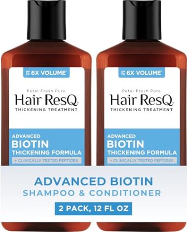 Petal Fresh Hair ResQ Advanced Biotin Shampoo & Conditioner For Noticeably Thinning Hair, Strengthens & Volumizes, Vegan & Cruelty-Free 2-Pack, 12 Fl Oz