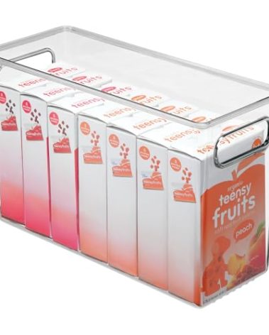 iDesign Plastic Stackable Kitchen Organizer Bin with Easy to Grip Integrated Handles for Kitchen, Fridge, Freezer, Pantry and Cabinet Organization, The Linus Collection – 12" x 5" x 7.75", Clear