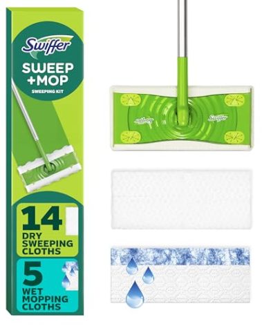 Swiffer Sweeper 2-in-1 Dry + Wet Floor Mopping and Sweeping Kit, Multi-Surface Kit for Floor Cleaning, Kit Includes 1 Sweeper, 14 Dry Sweeping Cloths, 5 Wet Mopping Cloths