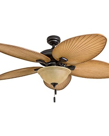 Honeywell Ceiling Fans Palm Valley, 52 Inch Tropical Indoor Outdoor Ceiling Fan with Light, Pull Chain, Three Mounting Options, 5 Palm Leaf Blades, Reversible Motor - 50507-01 (Bronze)