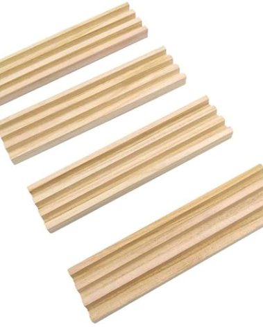Yuanhe Domino Trays Holders Rack - Set of 4 Wooden Tiles Stand Holders Dimonos Boards for Mexican Train Rummy Chickenfoot