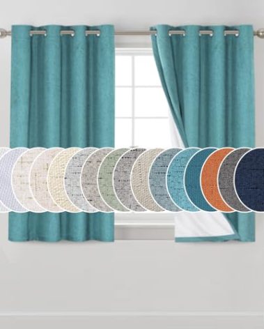 Primitive Textured Linen 100% Blackout Curtains for Bedroom/Living Room Energy Saving Window Treatment Curtain Drapes, Burlap Fabric with White Thermal Insulated Liner (52 x 54 Inch, Teal)