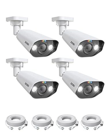 ZOSI 4PK 4K PoE Security Cameras with Ethernet Cables,Person Vehicle Detection,2 Way Audio,Night Vision,Smart Light&Sound Alerts,8MP Weatherproof Outdoor Add-on Camera Only Work 4K PoE NVR