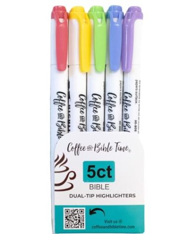 Coffee & Bible Time Aesthetic Bible Highlighters No Bleed, 5 Pack Assorted Pastel Colors, Soft Chisel & Bullet Tip, Easy Grip & Fast Drying for Journal, Planner, School, Study Supplies