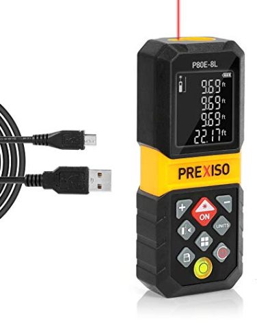 PREXISO Laser Measure, 265Ft Rechargeable Laser Distance Meter with Multi-Measurement Units M/in/Ft, Backlit LCD 4 Line Display, and Pythagorean, Distance, Area, Volume Modes