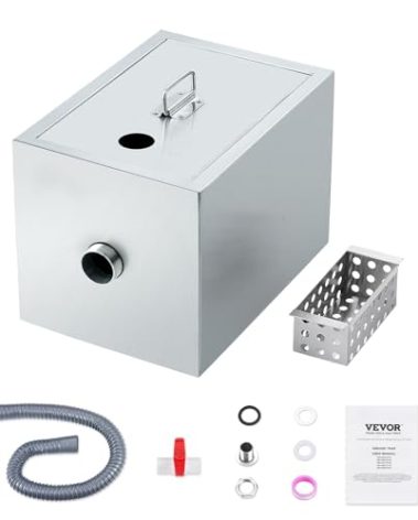 VEVOR Commercial Grease Trap, 8 LBS Grease Interceptor, Top Inlet Interceptor, Under Sink Stainless Steel Grease Trap, 2.8 GPM Waste Water Oil-water Separator, for Restaurant Canteen Home Kitchen