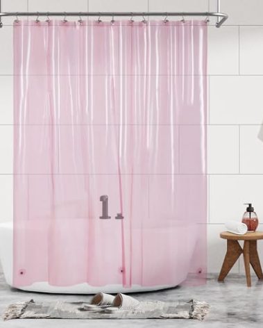 Shower Curtain Liner - Premium Clear Pink PEVA Shower Liner with 3 Magnets and Metal Grommets, Waterproof Lightweight Plastic Standard Size Bathroom Curtains - Translucent Pink