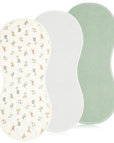 Hahafelt 3 Pcs Changing Pad Liners Fits in Peanut Shape Changing Pad Waterproof Diaper Mats Organic Cotton Peanut Mats are Warm on a Baby's Back, Washable Reusable(Bright Style,Green)