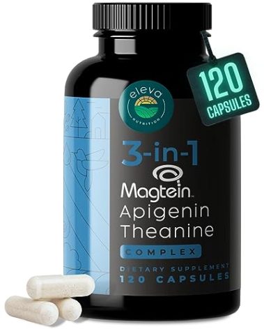 Magnesium Theanine L-Threonate Apigenin Supplement for Sleep Aid-3- in-1 Complex Supplement Support Relaxation- Melatonin-Free Magnesium- Zero Fillers- Gluten Free & Non-GMO-120 Count Veggie Capsules