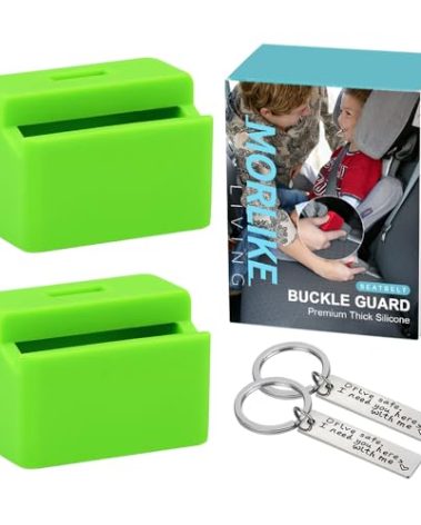Morlike Silicone Seatbelt Secure Buckle Safety Cover Lock | Keep Children Safe in Car Seat and Prevent Kids from Accidentally Unbuckling | Buckle Guard Fits Almost Vehicles(Green, 2 Pack)